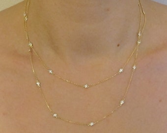 Diamond By The Yard Station Necklace 14k Yellow Gold 0.50 carat ,16&quot;, 18&quot;- Diamond Necklace In Yellow And White Gold And Rose Gold