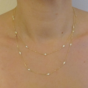 Diamond By The Yard Necklace: 14k Yellow Gold Station Necklace, 0.50 Carat