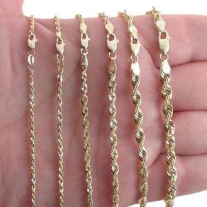 14k Yellow Gold Diamond Cut Rope Chain: Hollow Design- 1.5 mm To 4.5 mm