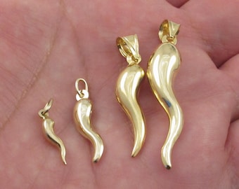 14K Gelbgold Italienisches Horn Anhänger - Glücksbringer