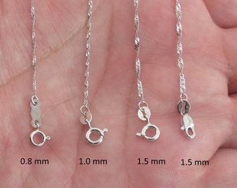 14k White Gold Singapore Chain 16" 18" 20" 24"- 0.8 mm , 1.0 mm, 1.5 mm