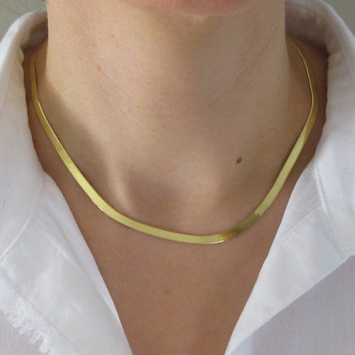 14K Solid Yellow Gold Herringbone Chain 