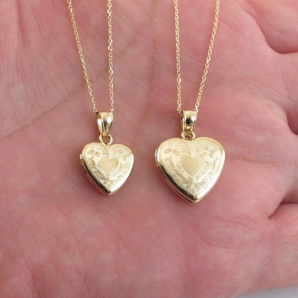 14K massief gouden hart met bloemen hart foto medaillon hanger, gepersonaliseerde geschenken, graveerbaar medaillon