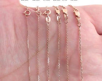 14k Solid Rose Gold Cable Chain: Diamond Cut Necklace