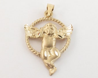 ヴィンテージ 14K イエローゴールド「天使と結婚しました」チャーム