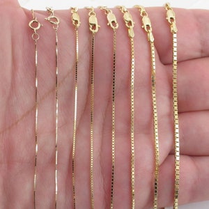 14k Solid Yellow Gold Box Chain Necklace 13&quot; 16&quot; 18&quot; 20&quot; 22&quot; 24&quot; 30&quot;- 0.45 mm 0.6 mm , 0.8 mm , 1.0 mm , 1.1 mm 1.4 mm 1.6 mm