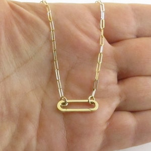 14k Yellow Gold Paperclip Carabiner Chain Necklace 18&quot;