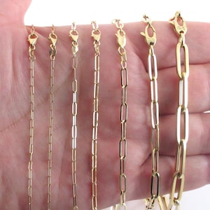 14k Yellow Gold Paperclip Chain Necklace: Solid & Hollow Links