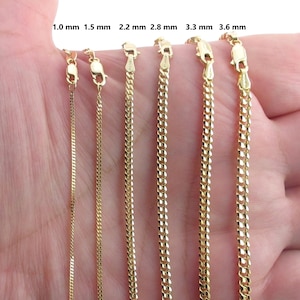 14k Solid Yellow Gold Gourmette Chain 16"- 30" , 1.0 mm - 3.6 mm - Sturdy Chain For Women And Men