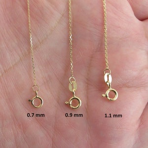 14k Solid Yellow Gold Cable Chain 16 18 20 0.6 mm , 0.8 mm , 1.1 mm Shiny Diamond Cut Chains image 1