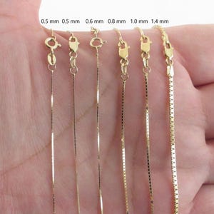 10k Solid Gelbgold Shiny Box Kettenhalskette 16 "18" 20 "22" 24" - 0,5 mm, 0,6 mm, 0,8 mm, 1,0 mm, 1,4 mm - Feine glänzende Unisex Ketten