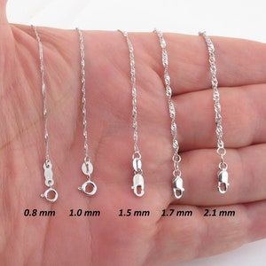 14k White Gold Singapore Chain 16" , 18", 20", 22", 24"- 0.8 mm, 1.0 mm , 1.5 mm , 1.7 mm , 2.1 mm - Wonderful Shiny Chain