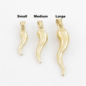 Italian Horn Charm Pendant 14K Yellow Gold - Evil Eye Protection- Good Luck Pendant - Available In Small Medium Large