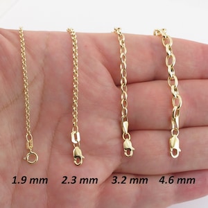 14k Yellow Gold Rolo Link Chain Necklace 16" 18" 20" 22" 24"- Great Chain For Pendant