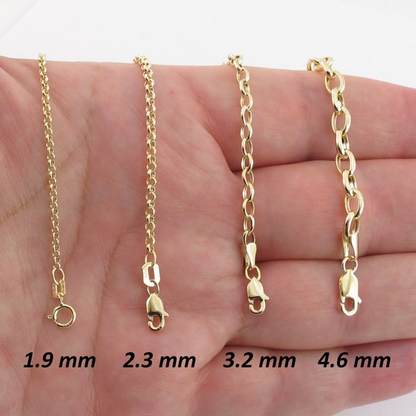 Collana a catena a maglie Rolo in oro giallo 14k 16" 18" 20" 22" 24" - Grande catena per pendente