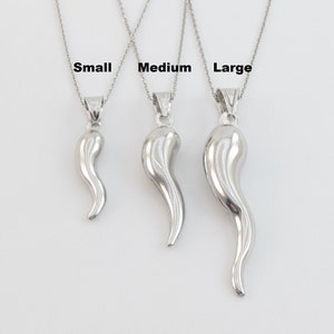 Italian Horn Necklace, Sterling Silver Italian Horn Pendant, Chili