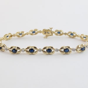 14k Yellow Gold Diamond And Sapphire Tennis Bracelet