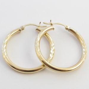 14k Yellow Gold Hoop Earrings - Wonderful Diamond Cut Hoops