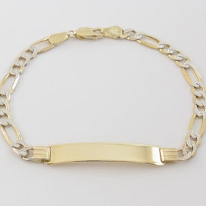 14k Gold Figaro Link ID Bracelet: Unisex Two Tone, Engravable