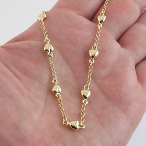 14k Yellow Gold Heart Ankle Bracelet 10&quot;