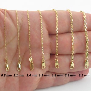 14k Solid Yellow Gold Diamond Cut Cable Chain 16"- 30" - 0.8 mm , 1.1 mm , 1.4 mm, 1.5 mm , 2.3 mm , 3.1 mm , 3.7 mm- Fine Chains For Ladies
