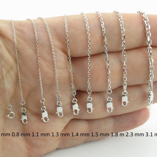 Solid White Gold 14k Cable Chain 16", 18", 20",22", 24" - 0.6 mm , 0.8 mm , 1.1 mm , 1.3 mm , 1.4 mm 1.5 mm 1.8 mm , 2.3 mm , 3.1 mm