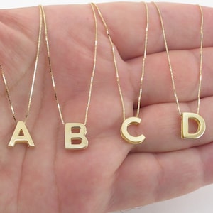 Collar inicial de oro macizo de 14k, collar de letras, collar inicial de oro amarillo, ajustable, disponible en todas las letras