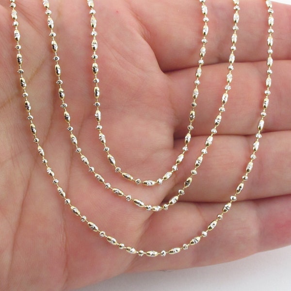 14k Yellow And White Gold Ball Bead Chain 16" 18" 20" 24" - Wonderful Shiny Bead Necklace