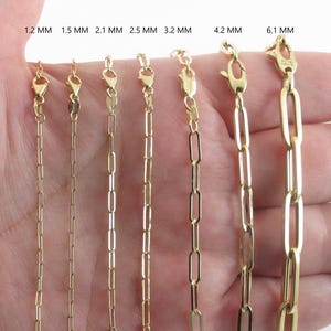 14k Yellow Gold Paperclip Chain 16&quot; 18&quot; 20&quot; 24&quot; - 1.2 , 1.5 , 2.1 , 2.5 , 3.3 , 3.5, 4.0 , 4.2 , 6.1 mm - Solid And Hollow Links