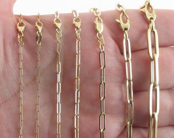 14k Yellow Gold Paperclip Chain Necklace: Solid & Hollow Links