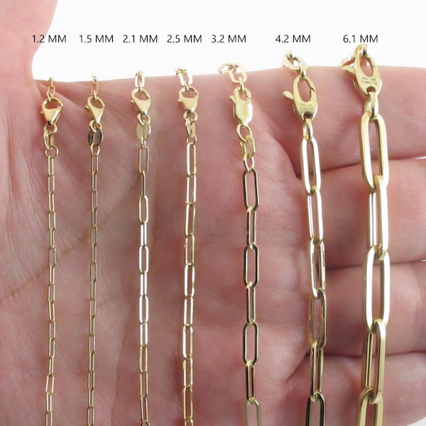 14k Yellow Gold Paperclip Chain Necklace: Solid & Hollow Links