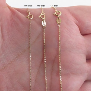 14k Solid Yellow Gold Cable Chain: Diamond Cut, Thin Style , 16&quot; -20&quot;