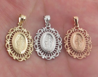 Real 14k Solid Gold Virgin Mary Charm Pendant - Available In Yellow White And Rose Gold