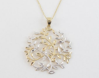 14k Gold Tree Of Life Necklace: Yellow & White Gold