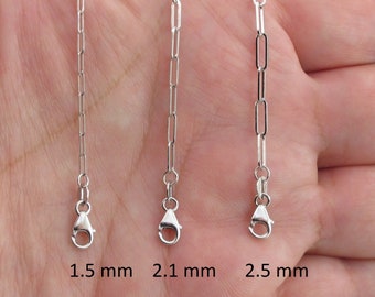 14k Solid White Gold Paperclip chain Necklace 16" 18" 20" 24" , 1.5 mm , 2.1 mm , 2.5 mm