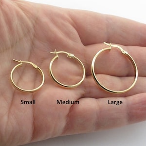 14k Yellow Gold Shiny Hoop Earrings - Small, Medium , Large