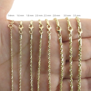 10k Solid Gold Diamond Cut Rope Chain Necklace - Available in Bracelet