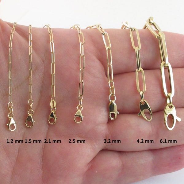 Solid 14k Yellow Gold Paperclip Chain Necklace 16" 18" 20" 24" Necklaces - 1.2 , 1.5 , 2.1 , 2.5 , 3.3 , 4.2 , 6.1 mm