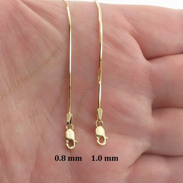 14k Solid Gelbe Schlangenkette Halskette 0,8 mm, 1,0 mm - 16 "18" 20 "24" - Glänzende achteckige Form Schlangenkette mit schönem Glitter