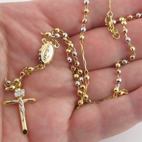 Rosary Beads Virgin Mary Necklace 14k 