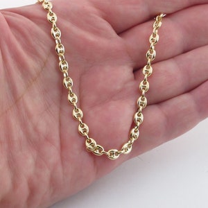 14k Yellow Gold Puffed Anchor Mariner Chain Necklace 16" 18" 20" 24" - Available in Anklet 10"