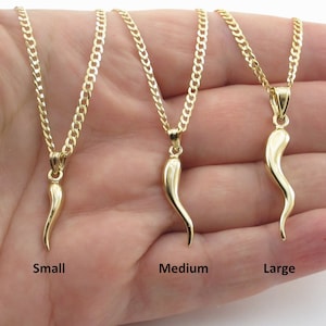 14k Solid Gelbgold italienische Horn Halskette klein, mittel, groß - 16 &quot;18&quot; 20 &quot;24&quot;