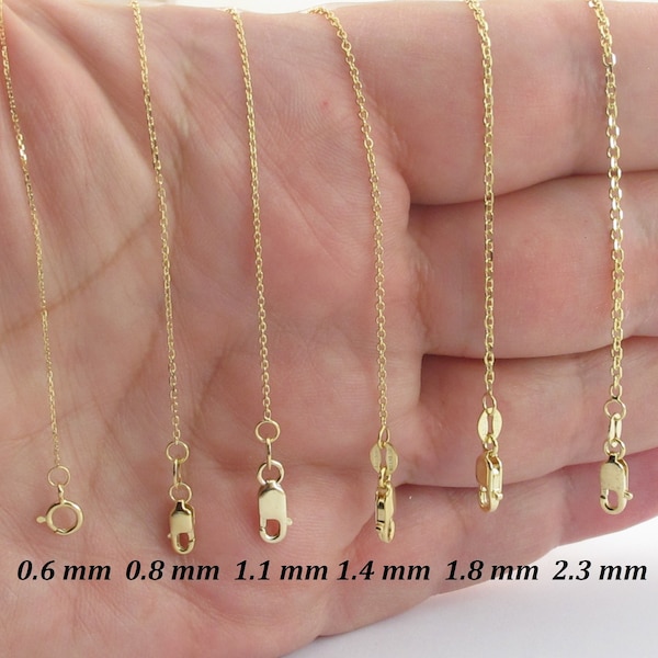 Cadena de cable con corte de diamante de oro amarillo macizo de 14 quilates, 16" 18" 20" 22" 24"- 0,6 mm - 3,1 mm - Cadena fina y delicada para mujer