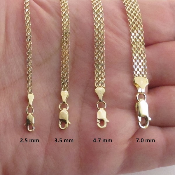 14k Solid Yellow Gold Bismark Chain Necklace  16", 18", 20" - 2.5 mm , 3.5 mm , 4.7 mm , 7.0 mm