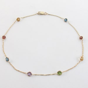 14k Yellow Gold Gemstones Ankle Bracelet 10&quot;