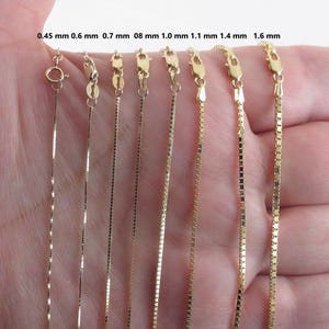 14k Solid Yellow Gold Box Chain Necklace 13&quot; 16&quot; 18&quot; 20&quot; 22&quot; 24&quot; 30&quot;- 0.45 mm 0.6 mm , 0.8 mm , 1.0 mm , 1.1 mm 1.4 mm 1.6 mm
