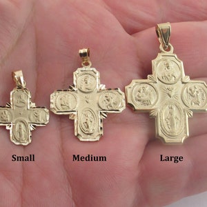 14k Solid Yellow Gold Catholic Saints Cross Charm Pendant - Wonderful 4 Way Cross Pendant - Small Medium Large
