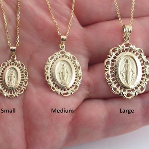 14k Solid Yellow Gold Virgin Mary Pendant Necklace - Small, Medium , Large -16&quot; 18&quot; 20&quot;