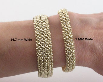 14k Yellow Gold Mesh Bracelet 7" and 7 1/2" , 9 mm And 14.7 mm Wide