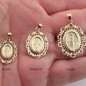 14k Solid Yellow Gold Virgin Mary Charm Pendant - Small Medium Large